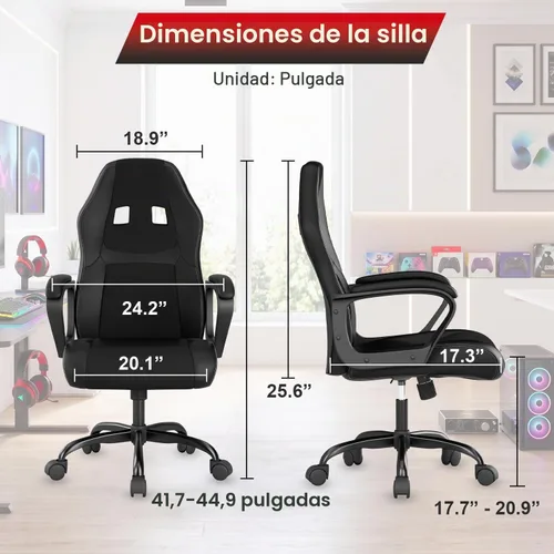 Vista 3 de FDW Gaming Chair Leather+Breathable Mesh Computer Chair Executive Support Ergonomic Office Desk Chair with Armrests 360° Swivel & Caster Five Star