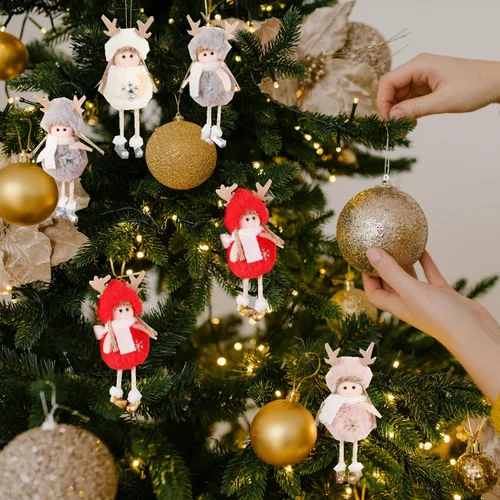 Vista 3 de FZBNSRKO 6 adornos de ángel de peluche de Navidad, encantadores colgantes de muñeca de peluche, adorno de ángel para decoración de Navidad, Año