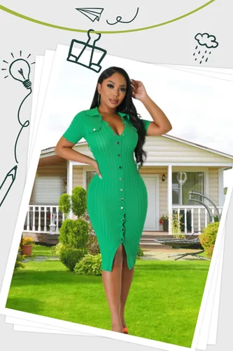 Vista 3 de Vestido de manga corta de punto con cuello en V para mujer, sexy, elegante, cómodo