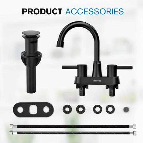 Vista 6 de Grifo de baño negro de 3 agujeros, grifos de baño para fregadero de 3 agujeros, grifo de lavabo de baño, juego central de 4 pulgadas y 2 asas, sin