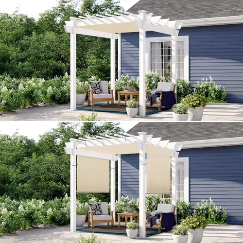 Vista 7 de Patio Toldo de repuesto para pérgola de 11 x 4 pies, con ojales y varillas pesadas, para exteriores, bloqueo UV, para glorieta, patio trasero, Beige