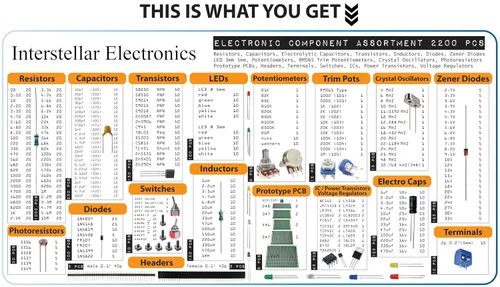 Vista 4 de Surtido de componentes electrónicos, Resistencias, Condensadores, Inductores, Diodos, Transistores, Potenciómetro, IC, LED, PCB, Probador LCR, 2200