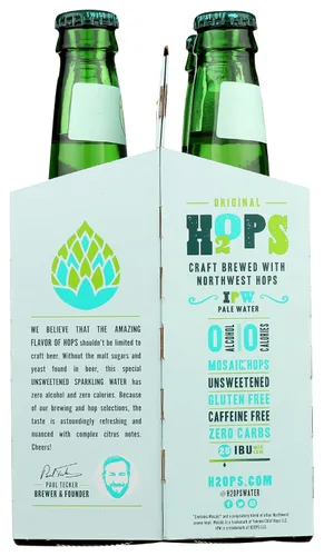 Vista 7 de H2OPS Agua de lúpulo con gas - Original, 0 alcohol, 0 calorías, (4, botellas de vidrio de 12 onzas) elaborada artesanalmente, lúpulo premium