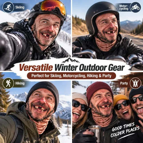 Vista 5 de Máscara de esquí de anciano, divertida y realista, con estampado 3D, para invierno, con cobertura del cuello, diseño envolvente, ajuste cómodo