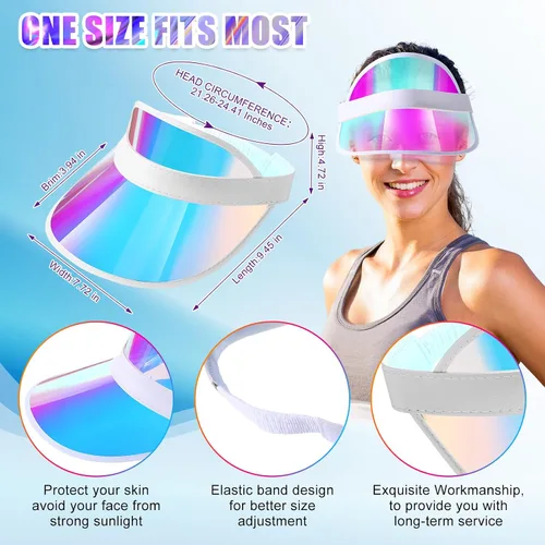 Vista 2 de Hercicy 12 viseras de verano para el sol, coloridas, transparentes, protección UV, visera de plástico para mujeres y hombres, golf, playa, fiesta