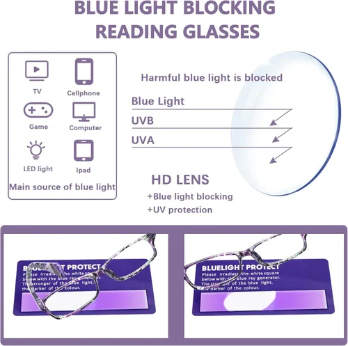 Vista 5 de Lentes de lectura para mujer, con bloqueo de luz azul, para lectura de computadora, patrón impreso, elegantes anteojos