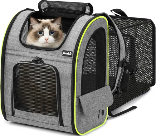 Vista 22 de Pecute - Mochila para mascotas, extensible con malla transpirable para perros pequeños, gatos, mochila para mascotas, para senderismo, viajes
