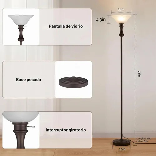 Vista 8 de Torchiere - Lámpara de pie marrón para sala de estar con pantalla