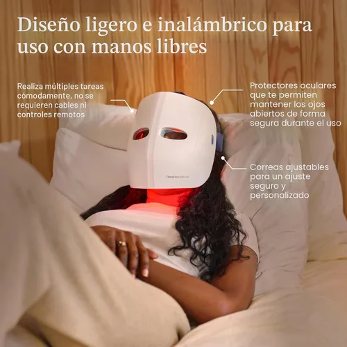 Vista 5 de TheraFace Therabody Mask Glo - Mascarilla LED inalámbrica para el cuidado de la piel con luz roja/azul/infrarroja y masaje relajante para el cuero