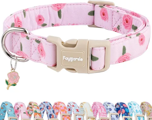 Vista 12 de Faygarsle - Collar floral para perras, diseño de primavera de verano rosa y amarillo, para perros pequeños, medianos y grandes, XS Flor Amarilla