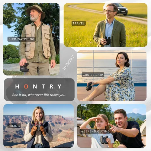 Vista 8 de Hontry Binoculares para adultos y niños, prismáticos compactos de 10 x 25 para observación de aves, teatro y conciertos, juegos de caza y deportes