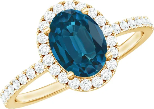 Vista 10 de Anillo de compromiso de topacio azul natural de Londres de 0.236 x 0.315 in, calidad AAA, anillo solitario de diamante de topacio azul, listo