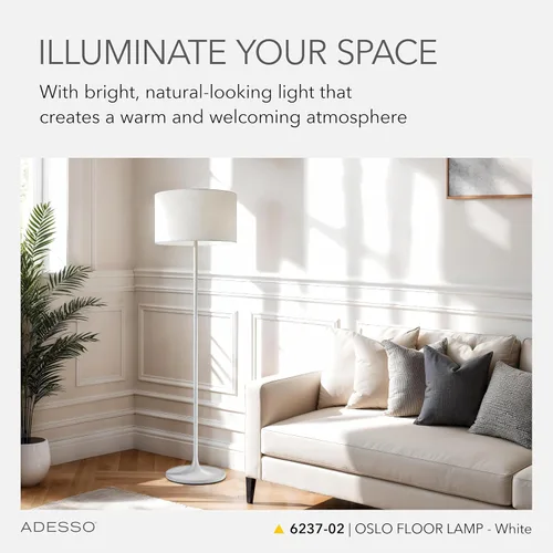 Vista 2 de Adesso 6237-02 Lámpara de pie Oslo - Equipo de iluminación resistente a la corrosión, a prueba de arañazos, con acabado blanco mate y cuerpo