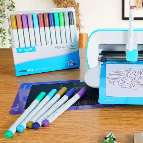 Vista 6 de REALIKE Bolígrafos metálicos compatibles con Cricut Joy/Xtra, juego de 12 rotuladores multicolor (punta de 1.0)
