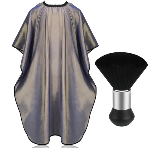 Vista 15 de FEBSNOW Capa de Barbero Impermeable Profesional para Corte de Cabello Cepillo Quitapelusas de Cuello para Corte de Pelo Verde Militar Salón Barba