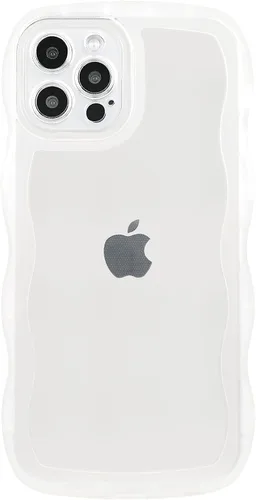 Vista 11 de SKYLMW Funda compatible con iPhone 12 Pro, diseño de ondas rizadas kawaii, borde chapado de lujo, elegante parte trasera transparente brillante, TPU
