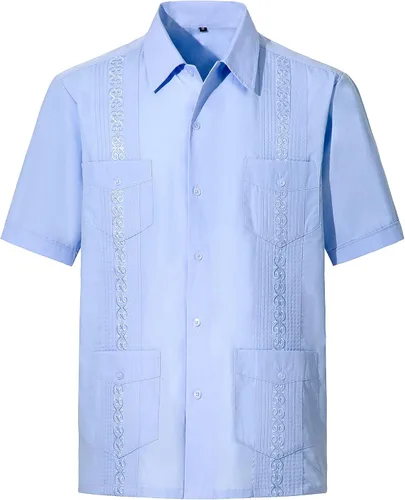 Vista 2 de MAXJON Camisas de guayabera para hombre, camisas cubanas de manga corta