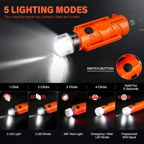 Vista 2 de GOODSMANN Luz LED de señal redonda para barco con ventosa y base magnética para kayak de barco