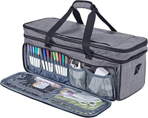 Vista 3 de HOMEST Estuche de transporte de doble capa con bolsillo para tapete para Cricut Maker 4, Explore 4, múltiples bolsillos frontales para accesorios