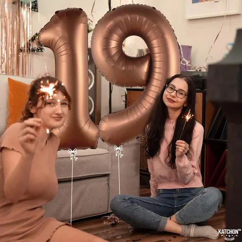 Vista 5 de Katchon Globos gigantes de papel de aluminio con el número 19 de color marrón de 40 pulgadas Decoraciones de cumpleaños 19