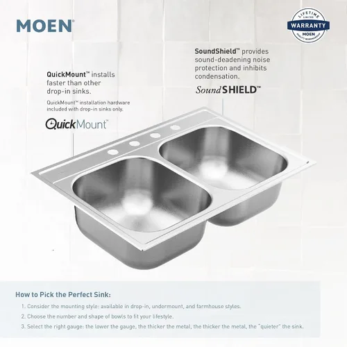 Vista 4 de Moen G18121 Prep - Fregadero de cocina de acero de calibre 18 para montar debajo del delantal, cuenco individual, 30 x 21 pulgadas, acero inoxidable