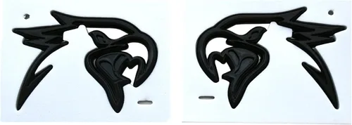 Vista 5 de Par de emblemas de repuesto HELLHAWK personalizados para puerta de guardabarros Trackhawk, insignia 3D, cabeza estilo Hellcat (negro brillante)