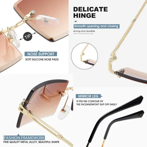 Vista 5 de Lentes rectangulares de sol Dollger sin marco cuadrados ultraligeros UV 400 a la moda unisex