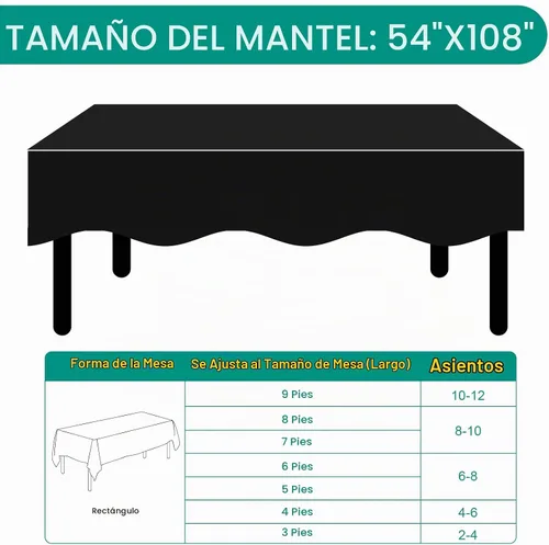 Vista 6 de RowinsyDD Paquete de 30 manteles de plástico negro desechables, 54 x 108 pulgadas, manteles de plástico para mesas rectangulares, mantel desechable