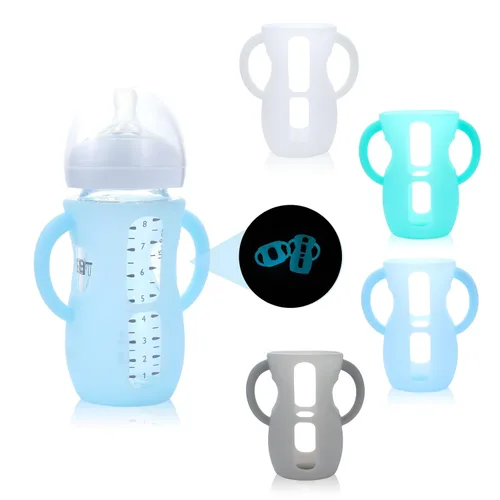 Vista 9 de 2 paquetes de fundas de silicona para biberones de vidrio Philips Avent, fundas para biberones de bebé resistentes a caídas sin BPA con asas A-rosa