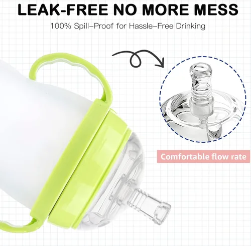 Vista 3 de Kit de conversión de vasos para biberones Comotomo, parte superior de popote suave y taza de transición con peso con asas, juego de 3 Straw