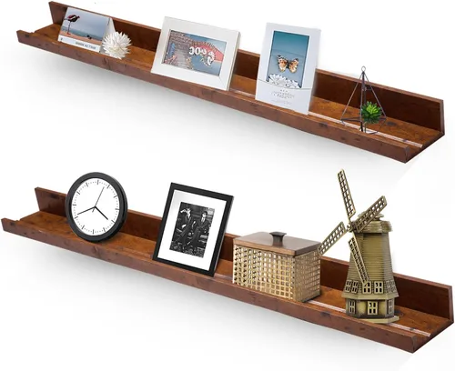 Vista 15 de Muzilife Estantes Flotantes de Pared Pequeños de 12" con Borde - Juego de 2 Estantes Flotantes de Madera - Repisa Negra Montada en Pared