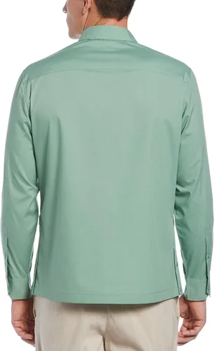 Vista 2 de Cubavera Camisa Guayabera bordada de manga larga con cuello de campamento para hombre