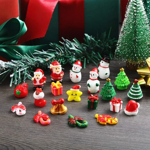 Vista 5 de Skylety 50 figuras miniatura de Navidad, diminutas minifiguras de resina de Papá Noel, muñeco de nieve, árbol de Navidad, hadas, jardín, casa