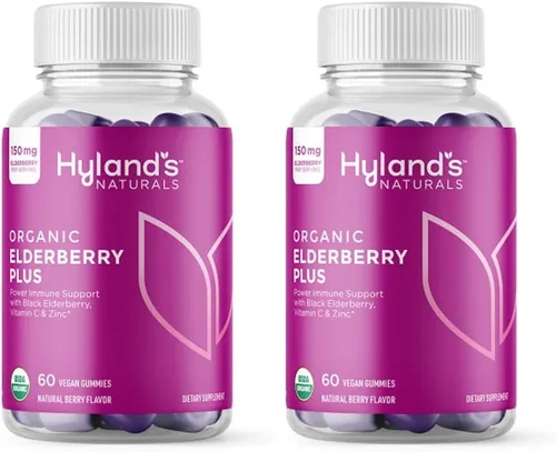 Vista 5 de Hyland's Gomitas orgánicas de saúco Plus, saúco negro orgánico con zinc y vitamina C, suplemento de apoyo inmunológico para adultos, 60 gomitas