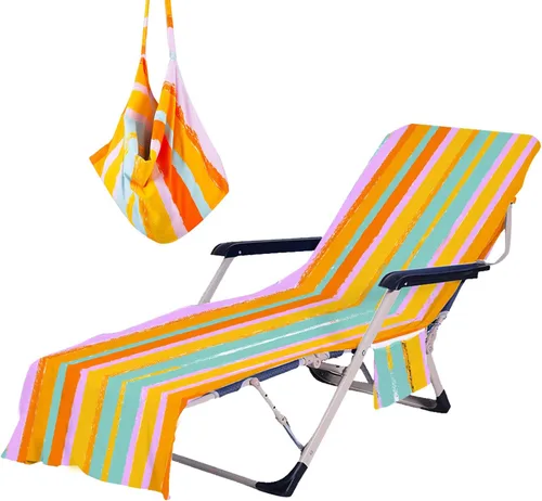 Vista 11 de Todo el Mundo Necesita Vitamina del Mar Funda para Silla de Playa con Bolsillos Laterales, Toalla Gruesa y de Secado Rápido para Tumbona, Piscina
