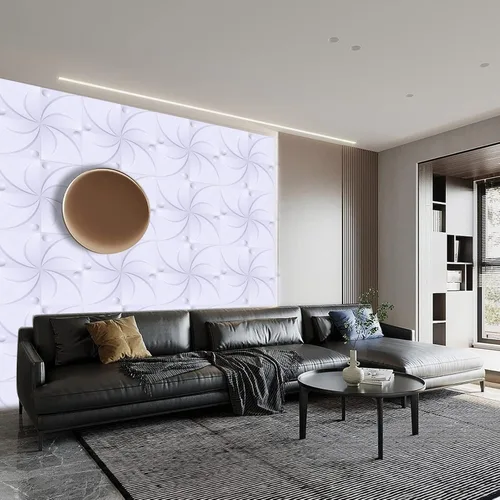 Vista 4 de Paneles de pared 3D para despegar y pegar, panel de pared 3D de PVC blanco, 19.7 x 19.7 in, paquete de 12 para decoración de pared