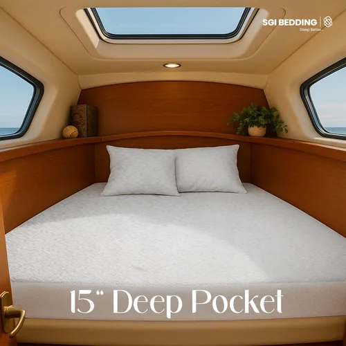 Vista 8 de SGI Bedding Protector de colchón impermeable prémium After V Berth, protector de cama de estilo ajustado, funda de colchón impermeable de algodón