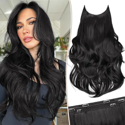 Vista 40 de KooKaStyle Extensiones de Cabello con Alambre Invisible, Largas, Lacias, en Capas, Sintéticas con Alambre Transparente, Tamaño Ajustable, 6 Clips