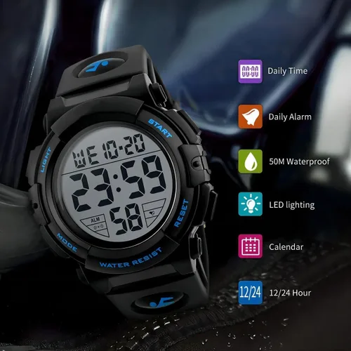 Vista 4 de Reloj deportivo digital para hombre, resistente al agua, pantalla LED, esfera grande, relojes militares para hombres, reloj militar