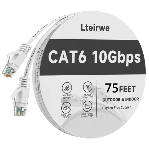 Vista 19 de Cable Ethernet CAT6 de 2 pies de alta velocidad plano de 500 MHz ancho de banda velocidad de transmisión 10 Gbps, más rápido que Cat 5e/CAT5.