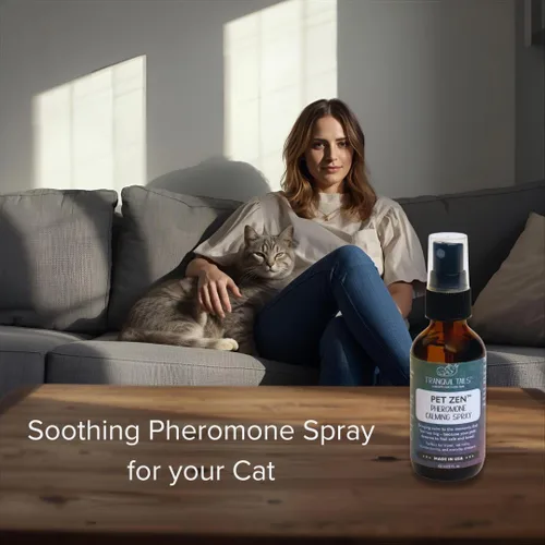Vista 2 de Pet Zen - Aerosol calmante de feromonas para gatos, 2 onzas Alcohol-Free, Fragrance-Free - Spray on Bedding, Carriers, Favorite Spots. Travel