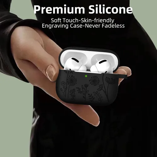 Vista 4 de Lerobo - Funda para AirPods Pro 2, funda de silicona suave con llavero para mujer Negro