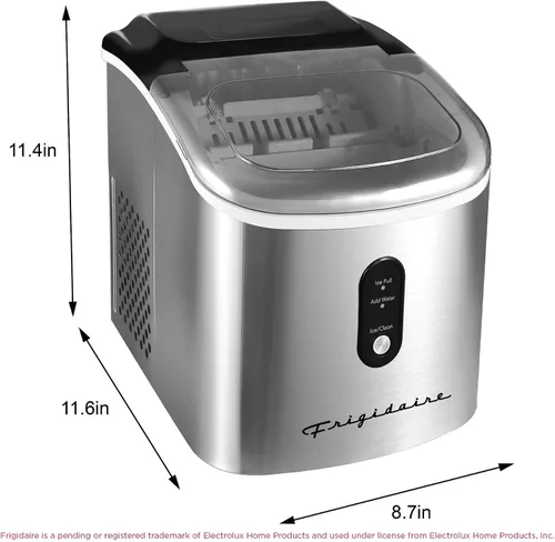 Vista 5 de Frigidaire Máquina para hacer hielo de acero inoxidable, resistente, hace 26 libras de hielo transparente por día, panel de control LED digital
