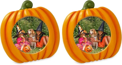 Vista 11 de Isaac Jacobs - Marco de fotos en forma de calabaza de 4 x 4 para decoración de Halloween u otoño, mesa de fotos y exhibición de pared para colgar