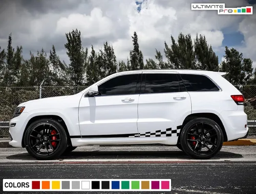 Vista 2 de Adhesivo adhesivo de vinilo lateral ondulado acabado a rayas compatible con Jeep Grand Cherokee 2011-2017 (Negro)