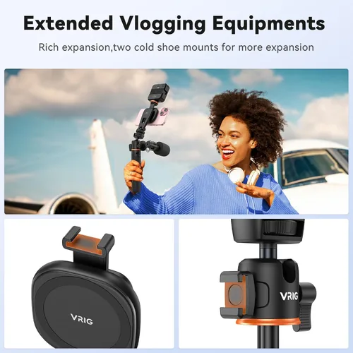 Vista 5 de VRIG - Trípode magnético para selfie stick de 21.6 pulgadas con control remoto inalámbrico, trípode extensible para teléfono Magsafe para iPhone 16