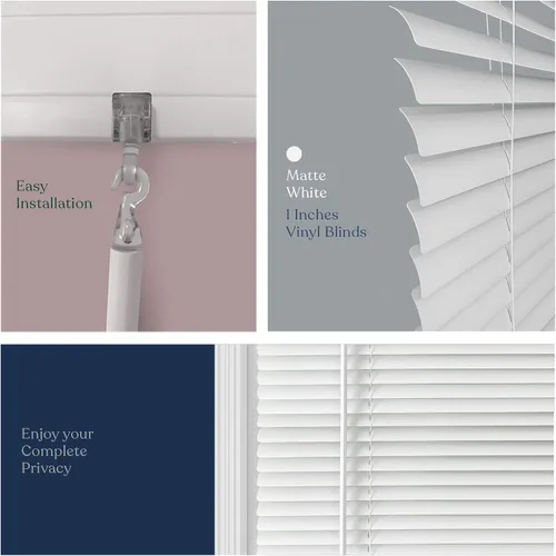 Vista 4 de Mood Mini persianas Persianas de 12 pulgadas para ventanas Tratamiento de ventana de vinilo inalámbrico de 1 pulgada Blanco premium 12 x 72