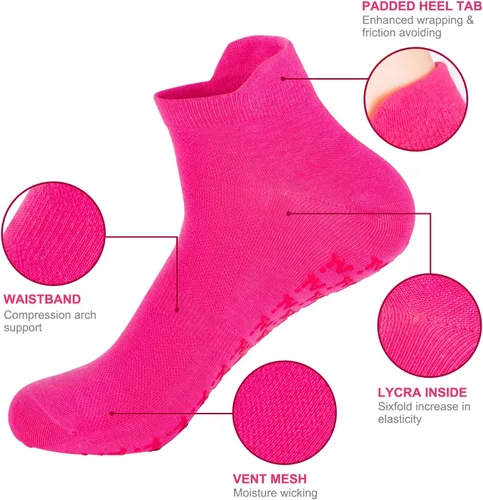 Vista 3 de Calcetines de yoga para mujer, calcetines antideslizantes con gel de agarre para el hogar, hospital, yoga, pilates, barras, ancianos, embarazo