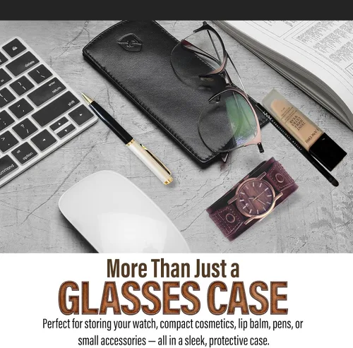 Vista 4 de ALLEN & MATE Funda de piel auténtica para gafas de lectura con paño de limpieza de vidrio