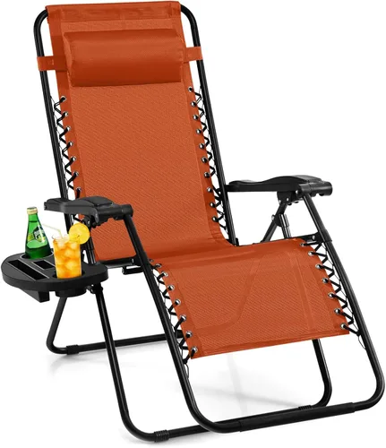 Vista 13 de Giantex Zero Gravity - Silla reclinable para patio al aire libre con portavasos y almohada extraíble, respaldo ajustable, silla de salón